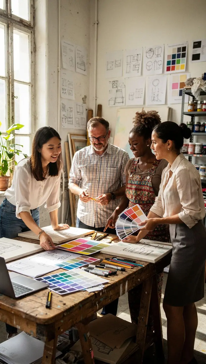 Ein modernes Wohnraumdesign mit harmonischen Farben und stilvollen Möbeln.