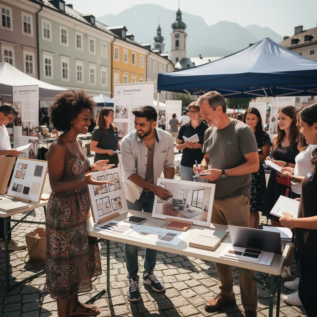Ein Klassenzimmer, in dem Studenten an einem Raumplanungsprojekt arbeiten.