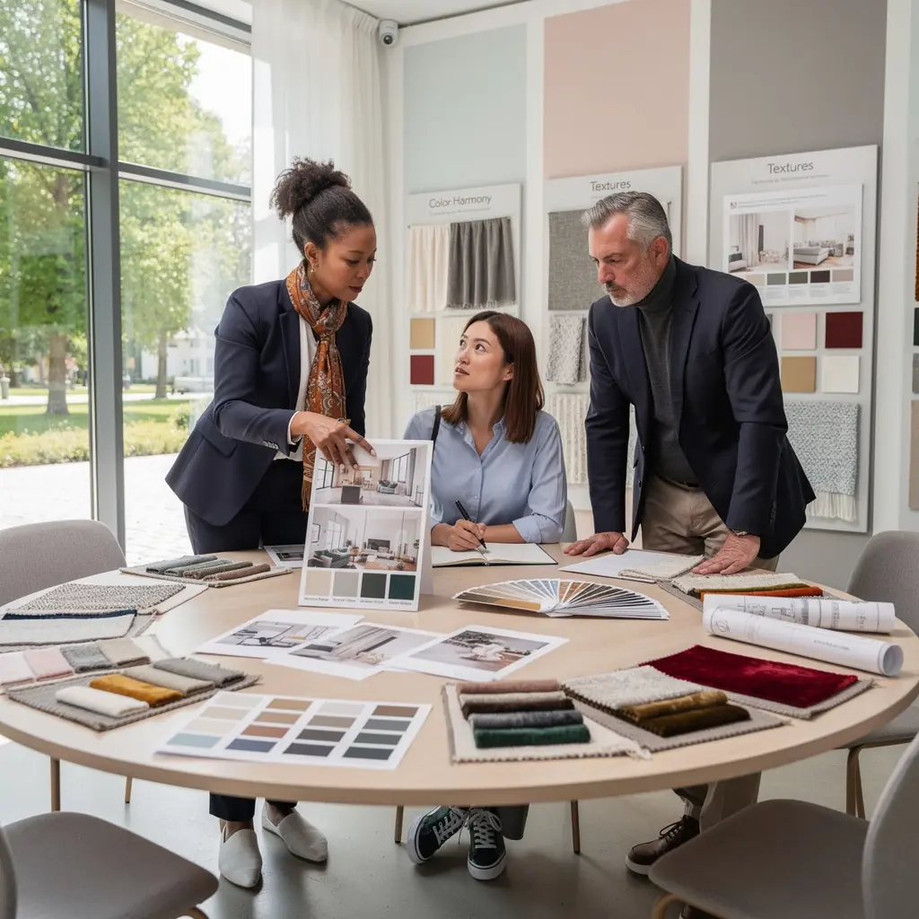 Ein Klassenzimmer, in dem Studenten an einem Raumplanungsprojekt arbeiten.