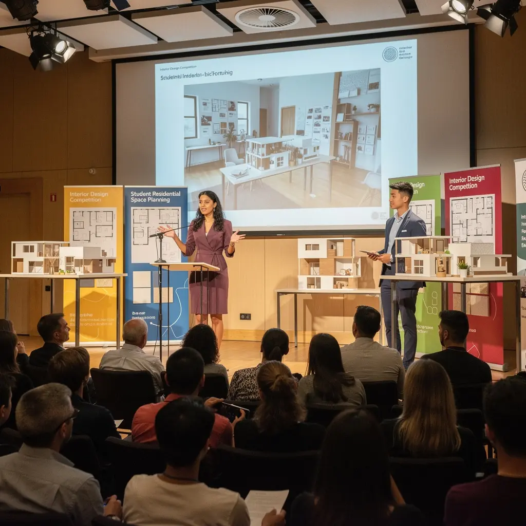 Ein Klassenzimmer, in dem Studenten an einem Raumplanungsprojekt arbeiten.