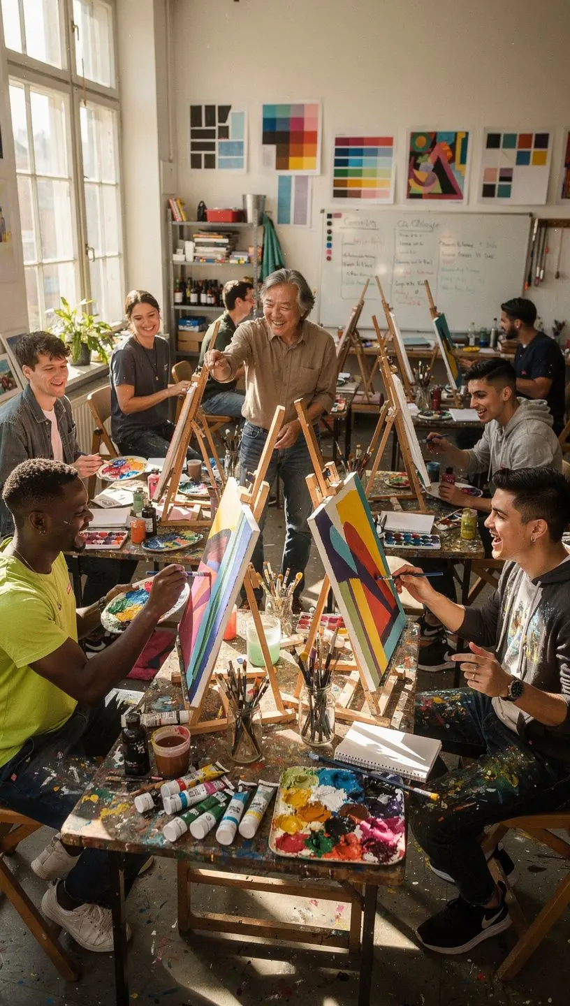 Ein Klassenzimmer, in dem Studenten an einem Raumplanungsprojekt arbeiten.